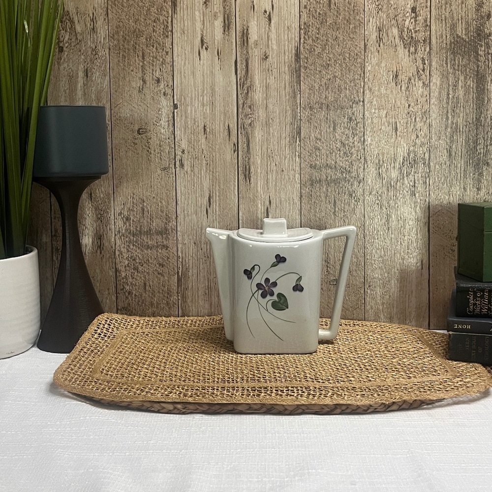 Vintage Mid Century Modern Ceramic Teapot with Violet Floral Design